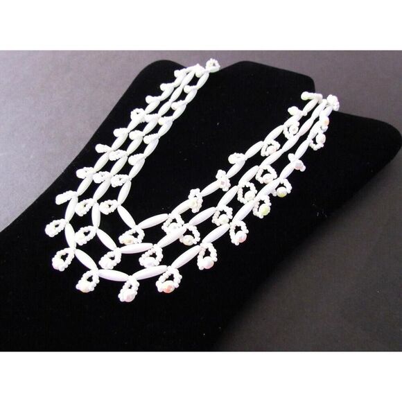 Vintage Layered Necklace Milk Glass Multi Beaded Loop - Picture 3 of 16